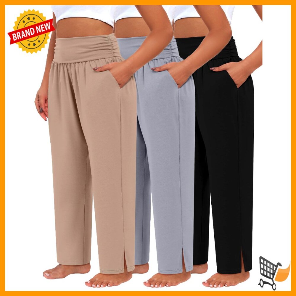 Plus Size Wide Leg Yoga Pants High Waist Palazzo Lounge Pants With Pockets